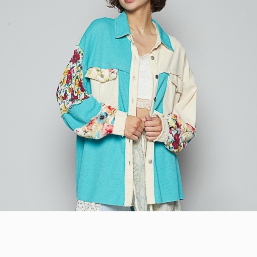 POL Blue and Cream Utility Jacket with Relaxed Fit